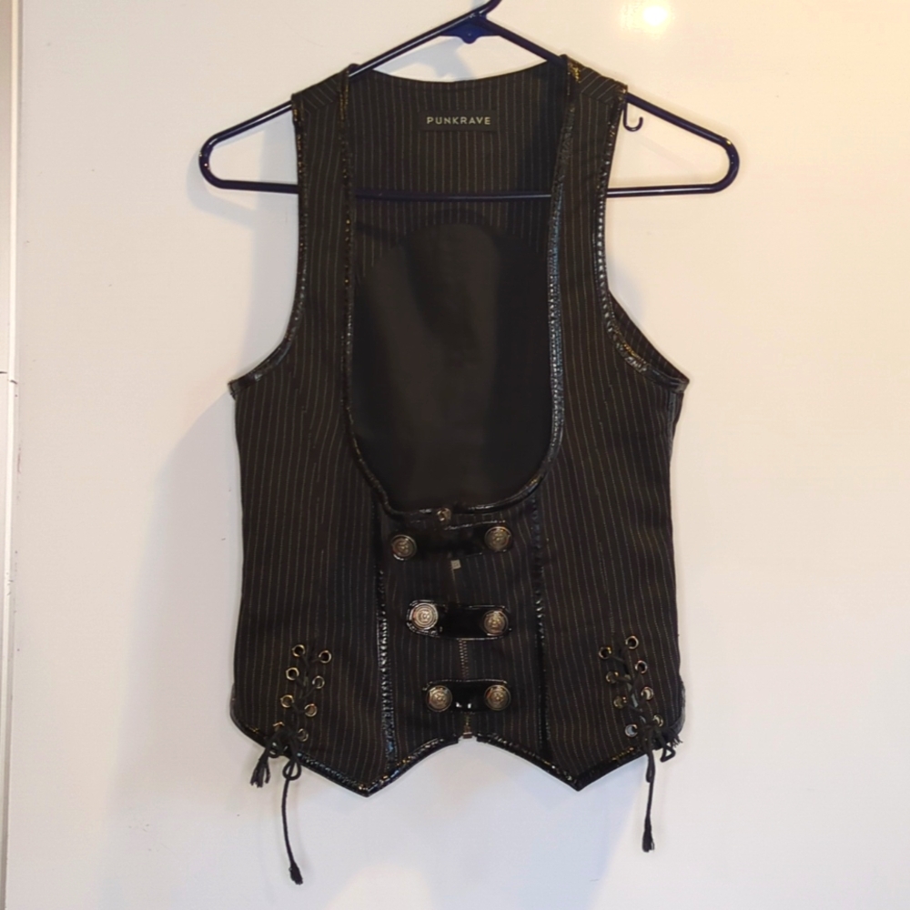 Small Punkrave Pinstripe Vest with Pleather Trim